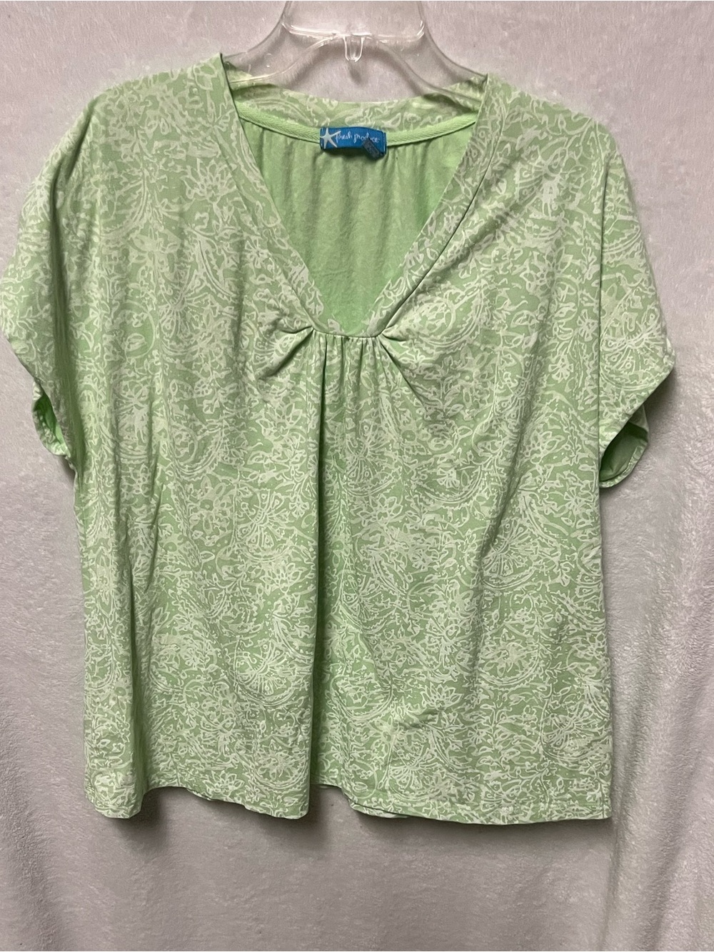 fresh produce Mint Green abstract print V-Neck Short Sleeve Top, 3X
